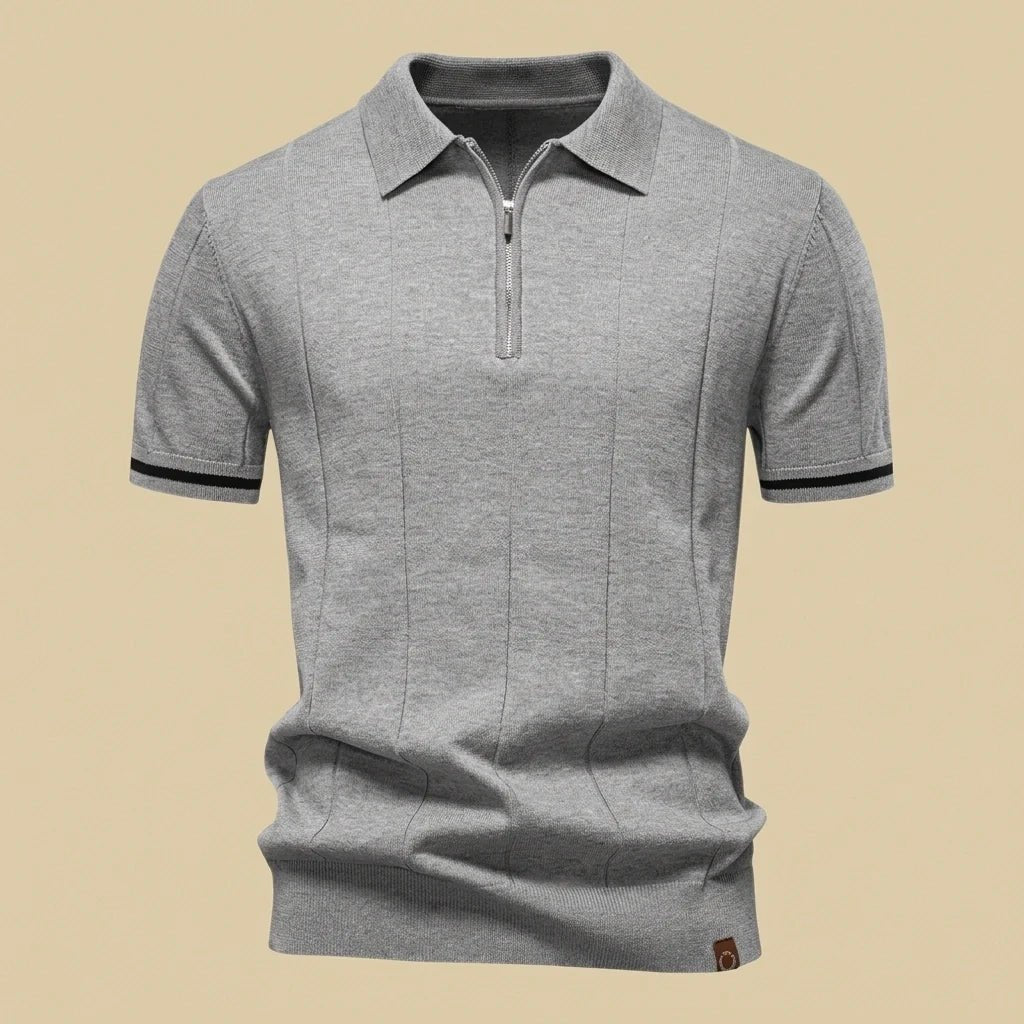Varenne Polo en tricot de viscose extensible à col zippé, respirant, manches à bord contrasté - Hommfer