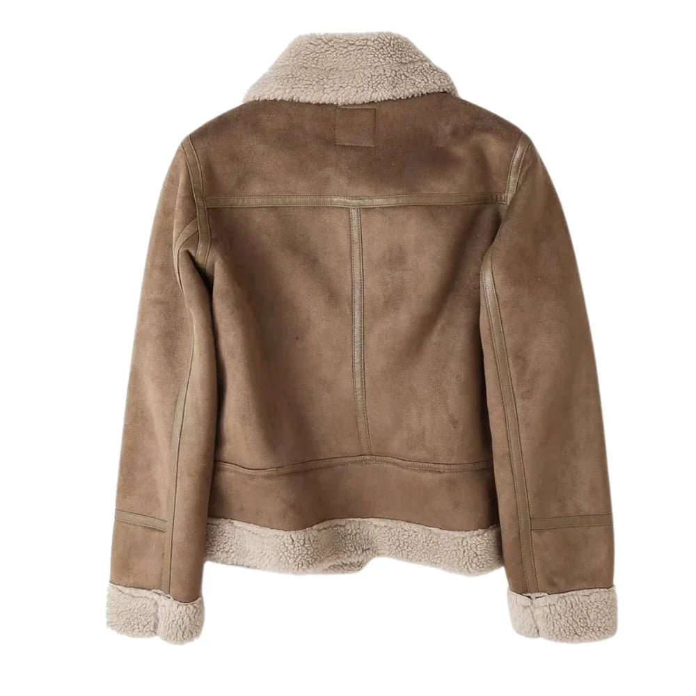 Vesper Aviator Jacket in Faux Suede with Plush Shearling Lining for Cold-Weather Warmth - Hommfer