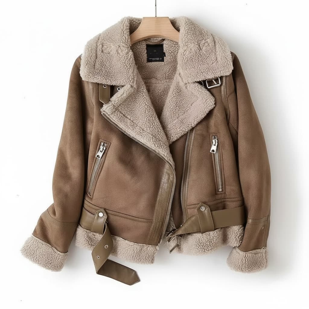 Vesper Aviator Jacket in Faux Suede with Plush Shearling Lining for Cold-Weather Warmth - Hommfer
