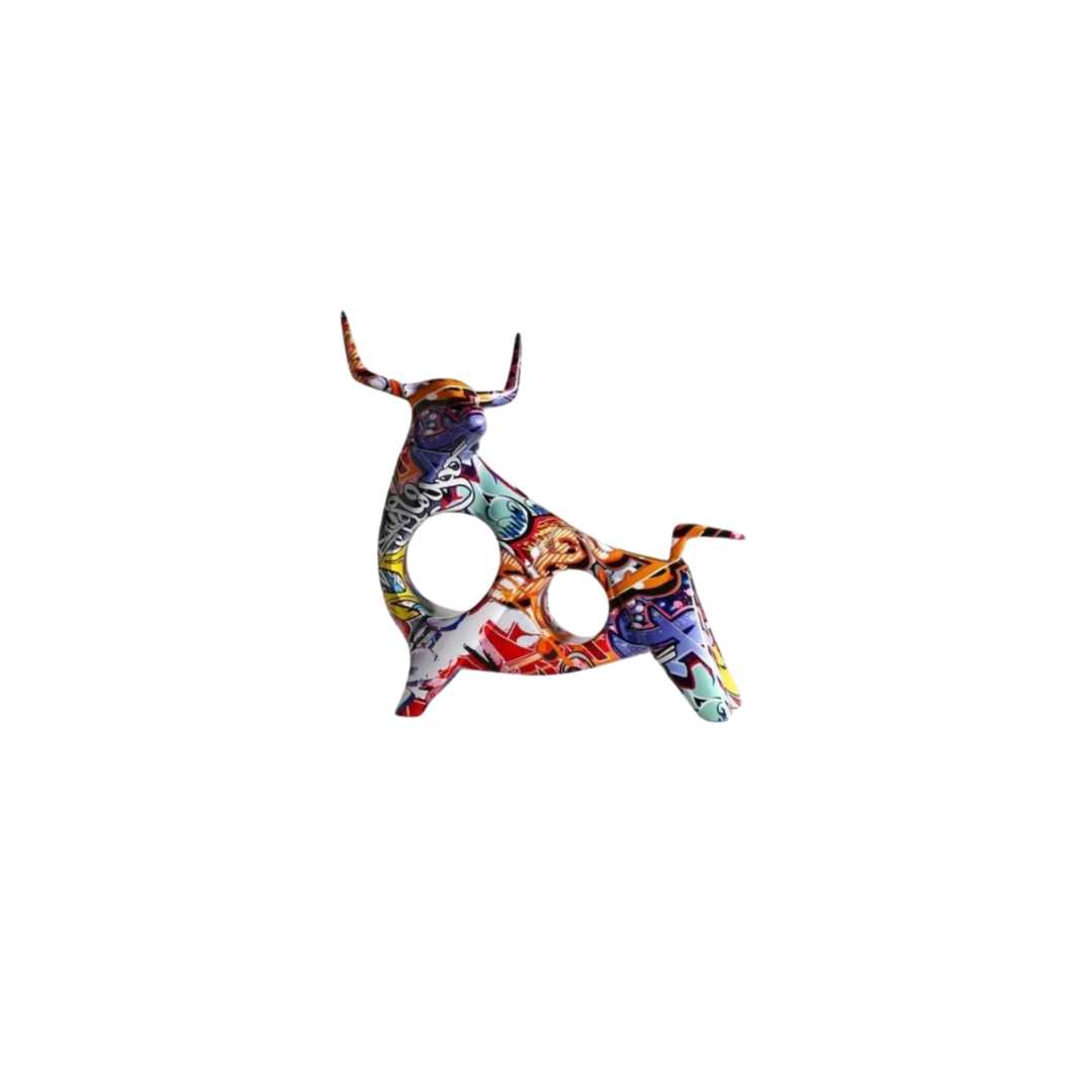 Hommfer – Statue de Taureau Moderne au Design Graffiti
