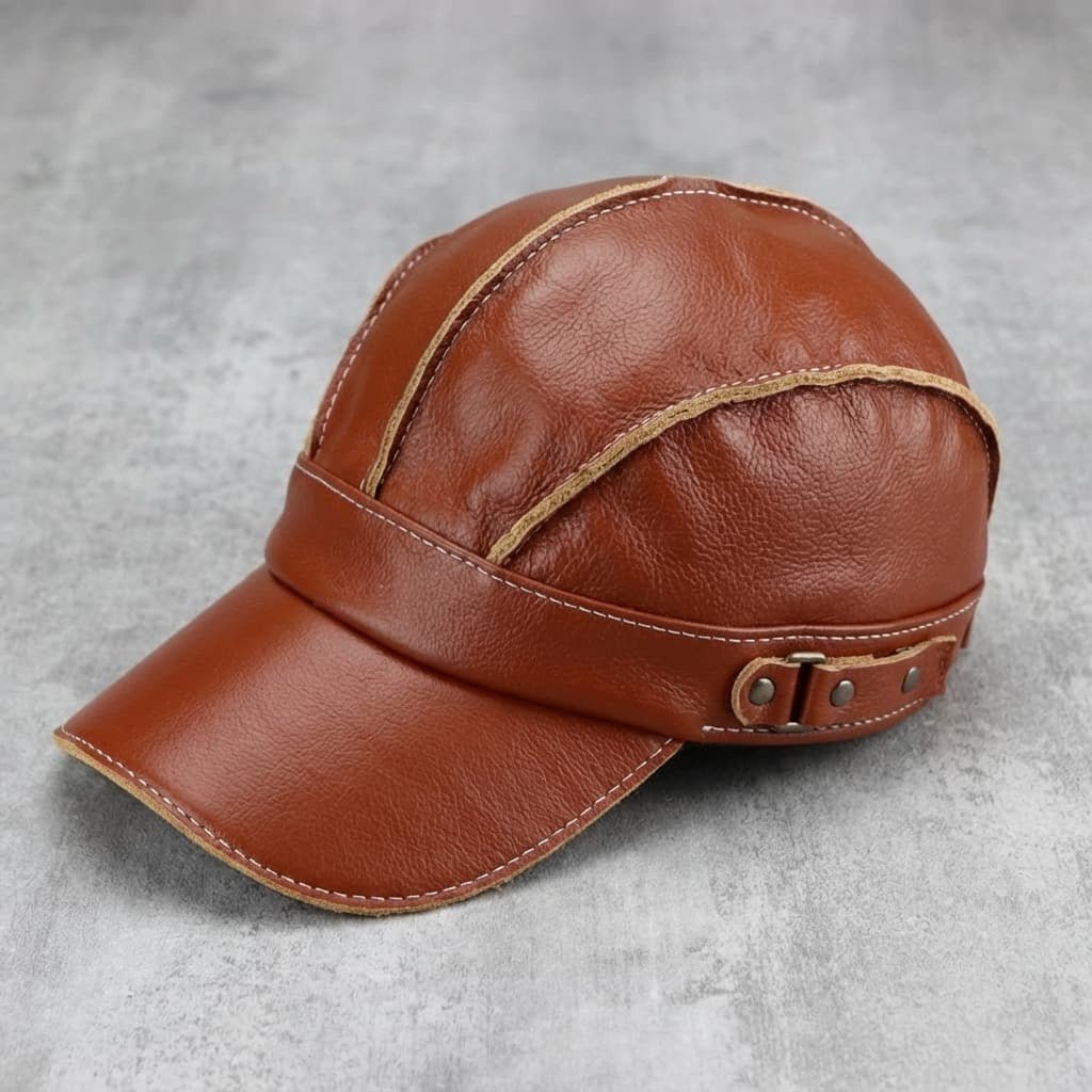 Arden Casquette en cuir véritable doublée avec protège-oreilles rabattables et boucle ajustable - Hommfer