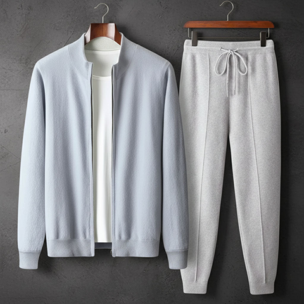 Arden Ensemble de Survêtement en Laine Mérinos, Veste Zippée et Pantalon à Cordon pour Chaleur sans Lourdeur - Hommfer