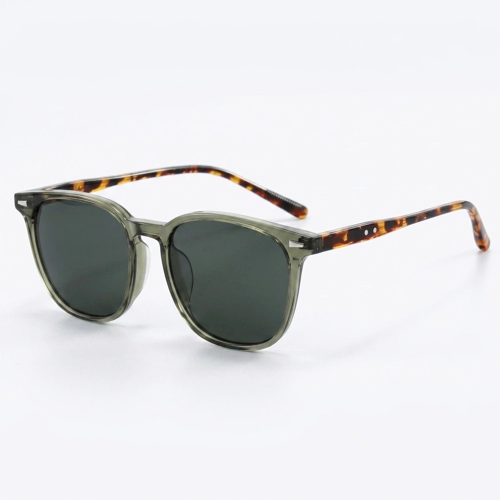 Arden Lunettes de soleil unisexe à verres miroir anti-UV, monture olive translucide et branches en écaille de tortue - Hommfer