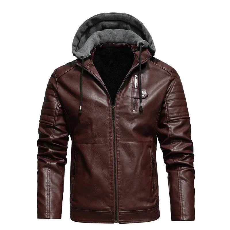 Arden Veste style motard en cuir vegan à capuche amovible avec doublure polaire et poches zippées - Hommfer