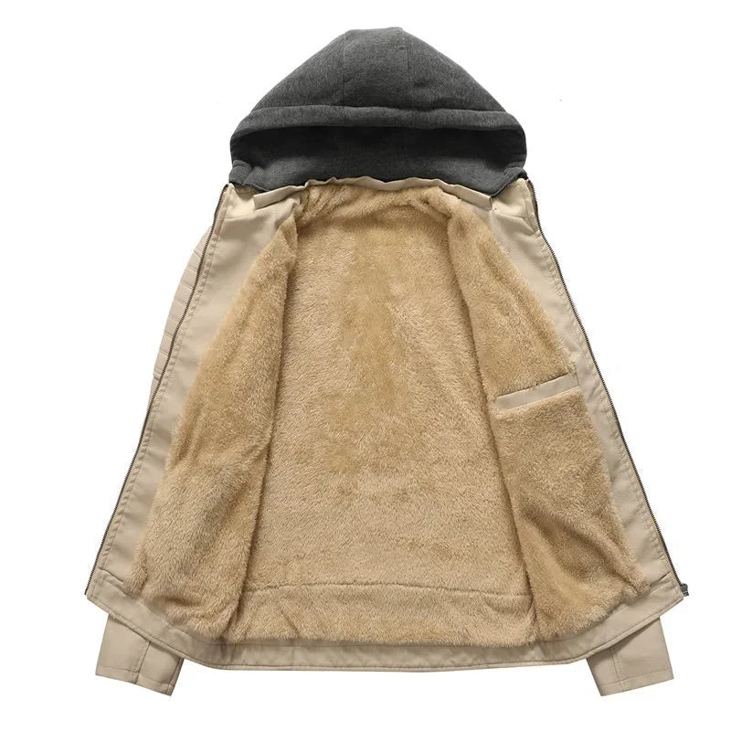 Arden Veste style motard en cuir vegan à capuche amovible avec doublure polaire et poches zippées - Hommfer