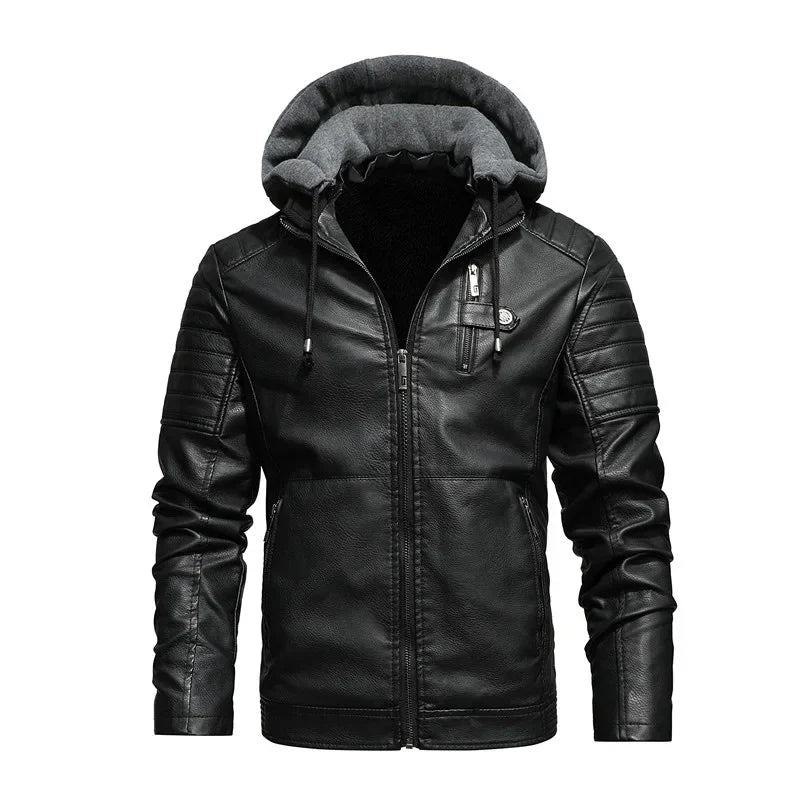 Arden Veste style motard en cuir vegan à capuche amovible avec doublure polaire et poches zippées - Hommfer
