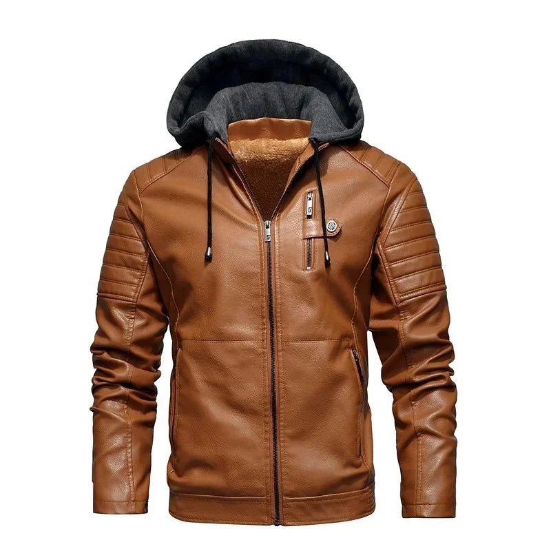 Arden Veste style motard en cuir vegan à capuche amovible avec doublure polaire et poches zippées - Hommfer
