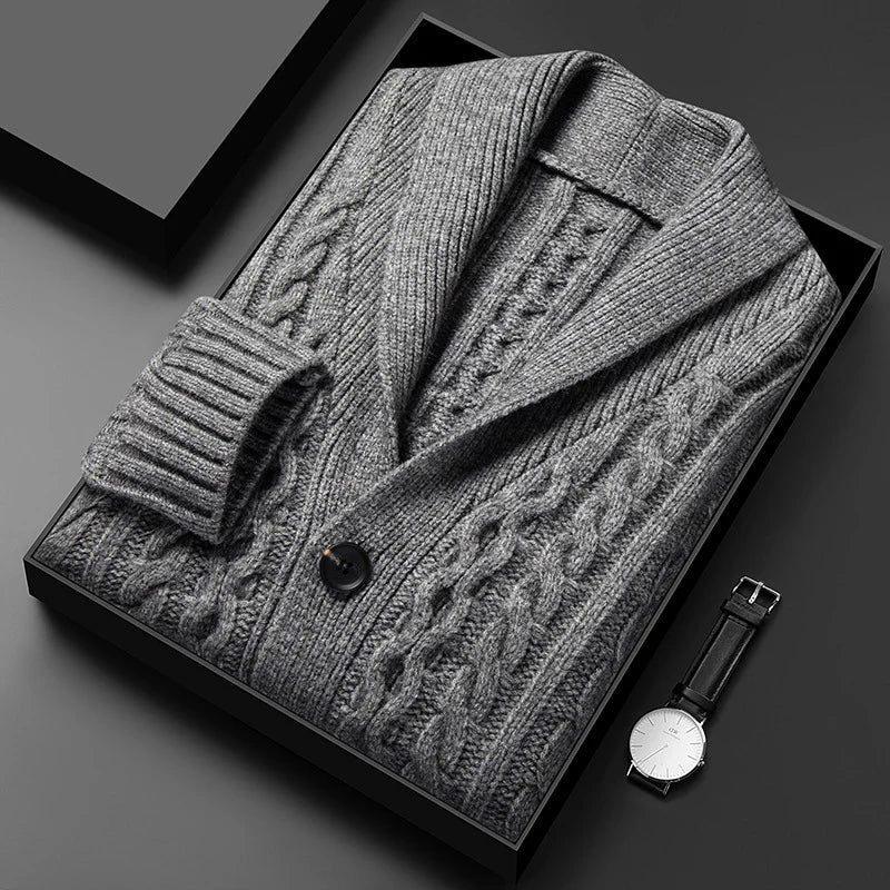 Ariette Cardigan en laine mélangée, maille jacquard brossée à col châle, tricoté à la main pour douceur au quotidien - Hommfer