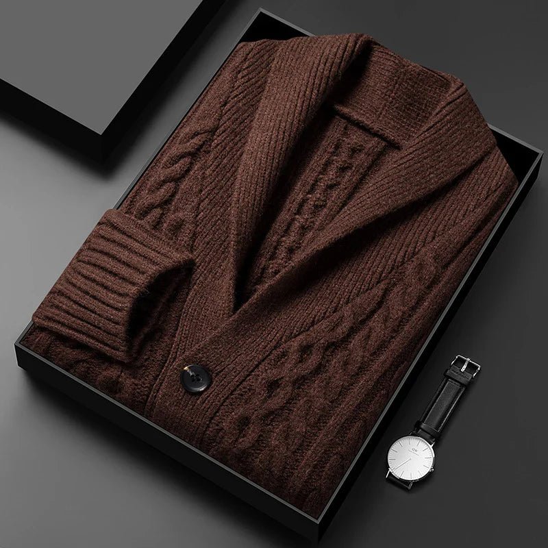 Ariette Cardigan en laine mélangée, maille jacquard brossée à col châle, tricoté à la main pour douceur au quotidien - Hommfer