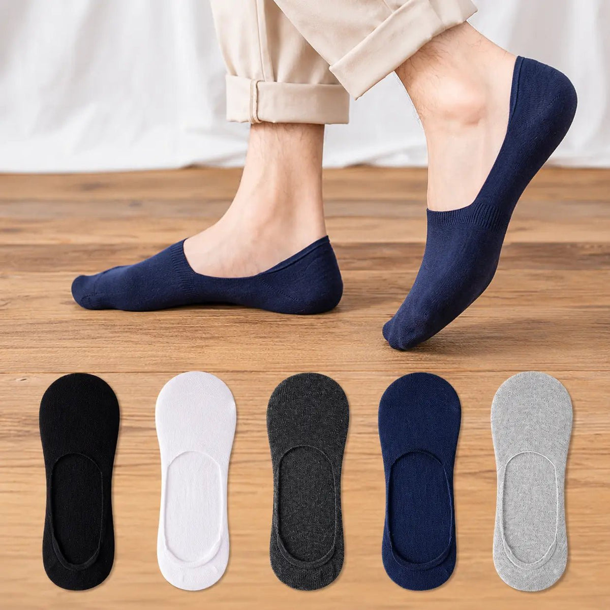 Aubin Chaussettes Invisibles en Coton Bio Respirant avec Talon Antidérapant Breveté pour un maintien toute la journée - Hommfer