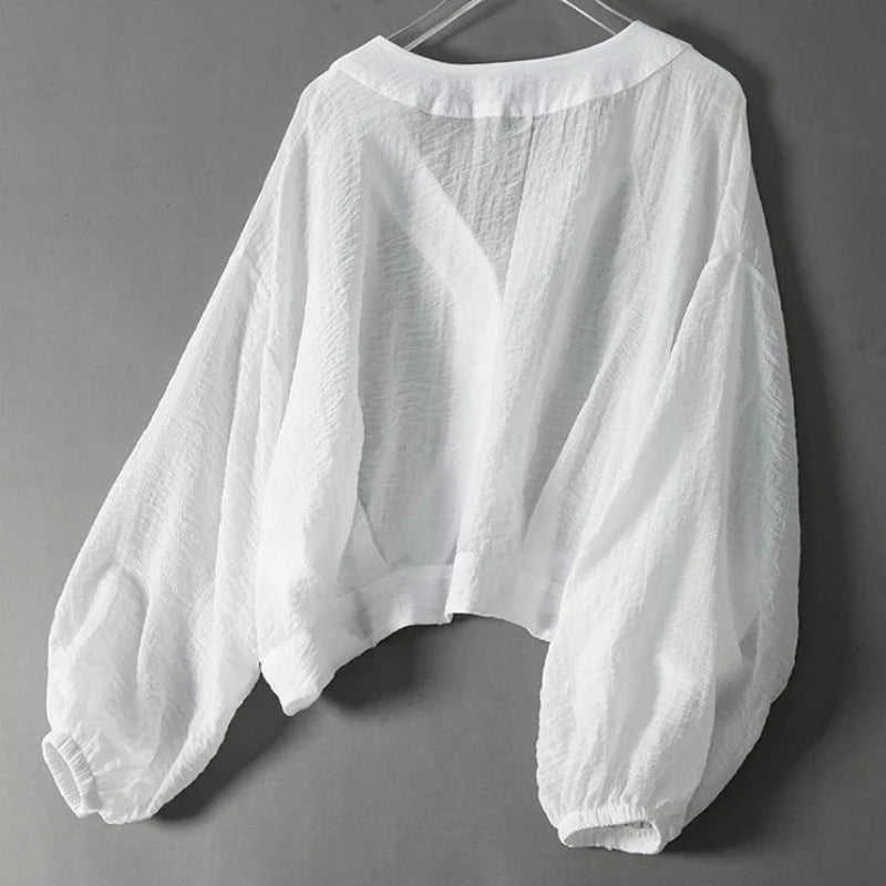 Aurore Blouse en Lin Naturel à Manches Chauve-Souris pour un Confort Respirant - Hommfer