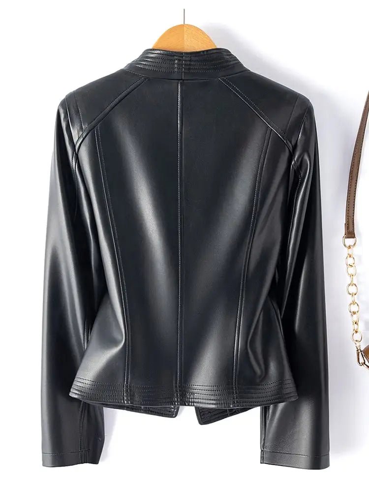 Aurore Veste Moto en Cuir de Mouton Souple avec zip asymétrique, coupe ajustée et doublure en coton - Hommfer