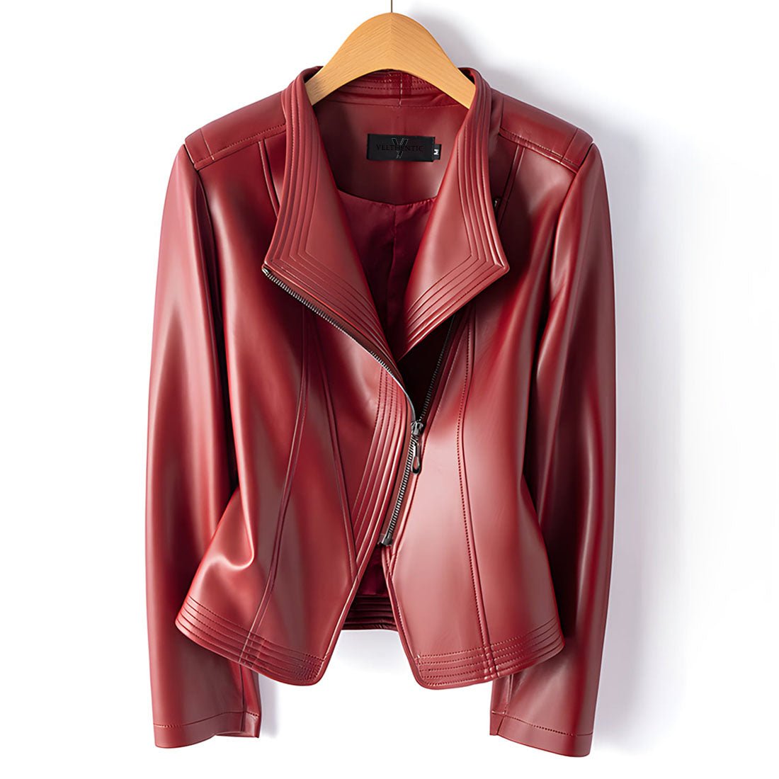Aurore Veste Moto en Cuir de Mouton Souple avec zip asymétrique, coupe ajustée et doublure en coton - Hommfer