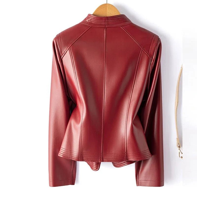 Aurore Veste Moto en Cuir de Mouton Souple avec zip asymétrique, coupe ajustée et doublure en coton - Hommfer