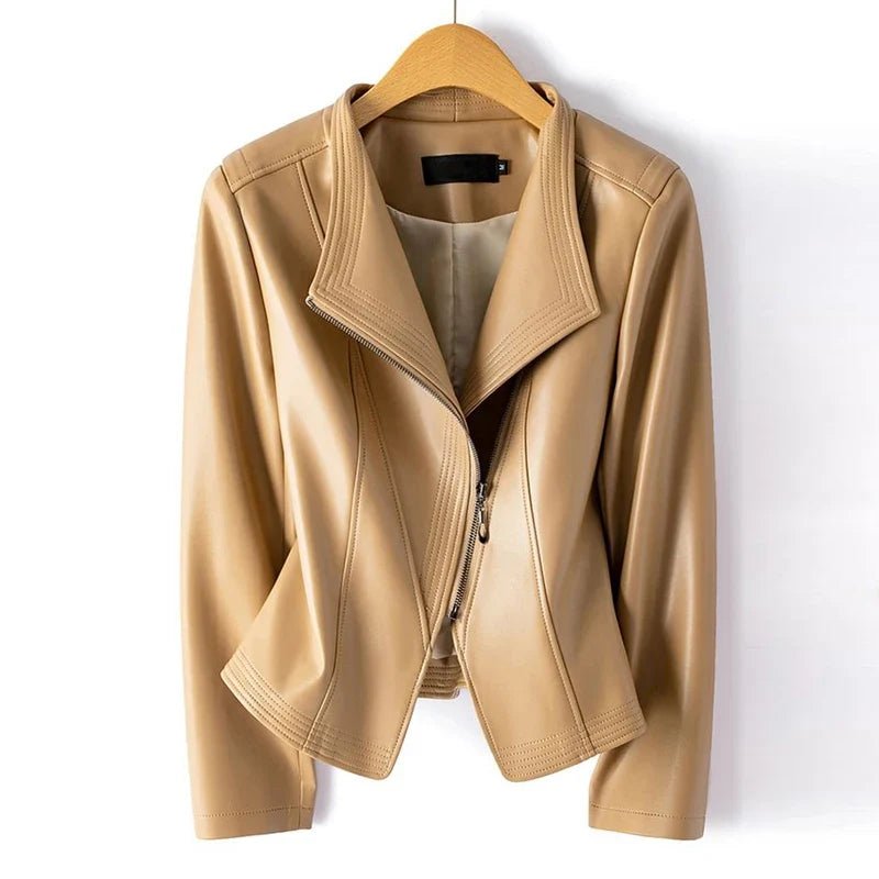 Aurore Veste Moto en Cuir de Mouton Souple avec zip asymétrique, coupe ajustée et doublure en coton - Hommfer