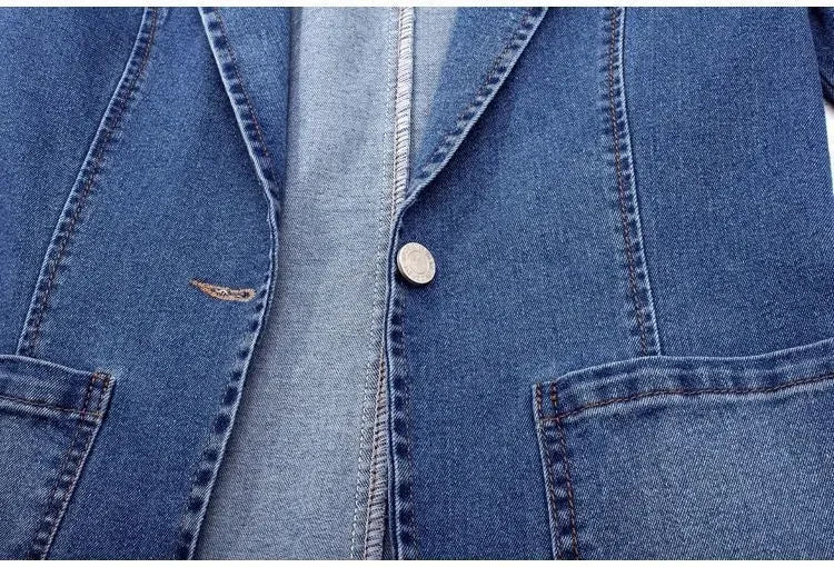 Aveline Blazer en denim biologique à coupe ajustée et fermeture à un bouton - Hommfer