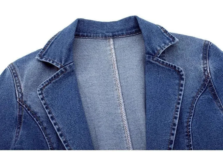 Aveline Blazer en denim biologique à coupe ajustée et fermeture à un bouton - Hommfer