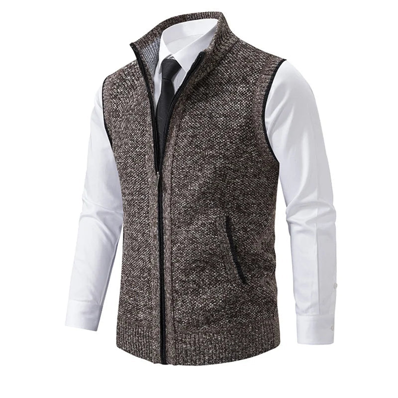 Beaumont Gilet en maille coton mélangé à col roulé, zip robuste et poches à superposer sur une chemise - Hommfer