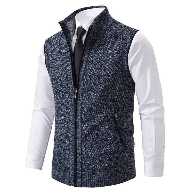 Beaumont Gilet en maille coton mélangé à col roulé, zip robuste et poches à superposer sur une chemise - Hommfer