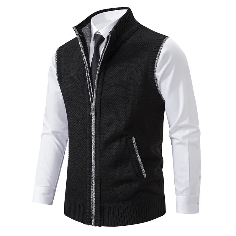 Beaumont Gilet en maille coton mélangé à col roulé, zip robuste et poches à superposer sur une chemise - Hommfer