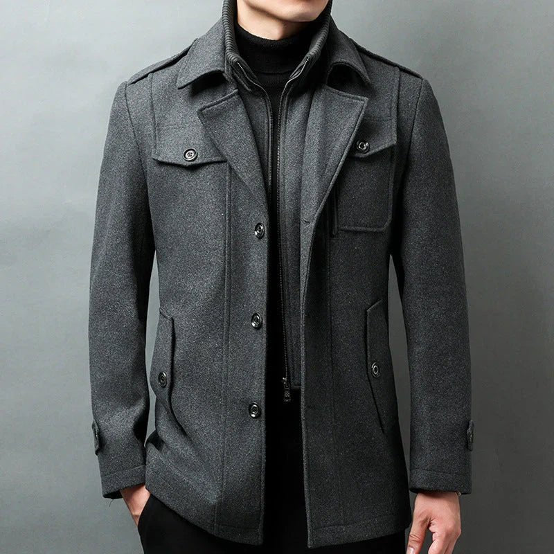 Belmont Manteau croisé en mélange laine et coton à coupe ajustée avec doublure en coton doux et poches fonctionnelles - Hommfer