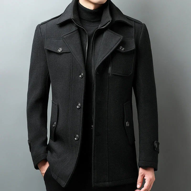 Belmont Manteau croisé en mélange laine et coton à coupe ajustée avec doublure en coton doux et poches fonctionnelles - Hommfer