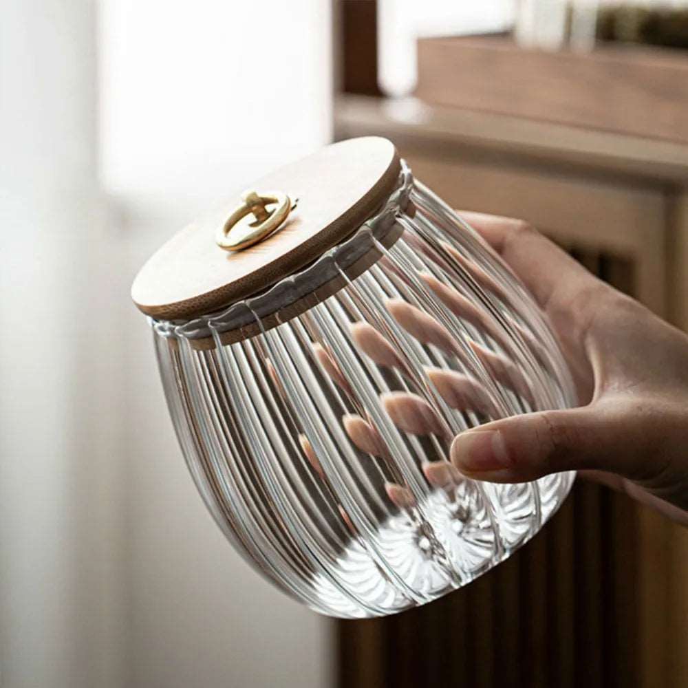 Bocal hermétique en verre avec couvercle en bois pour garder les aliments frais et secs disponible en deux styles - Hommfer