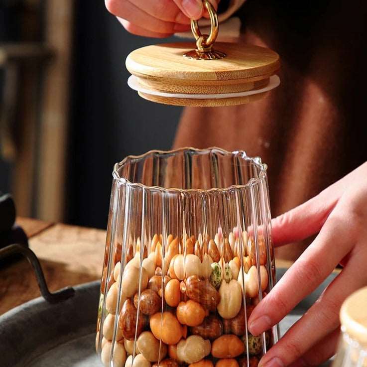 Bocal hermétique en verre avec couvercle en bois pour garder les aliments frais et secs disponible en deux styles - Hommfer