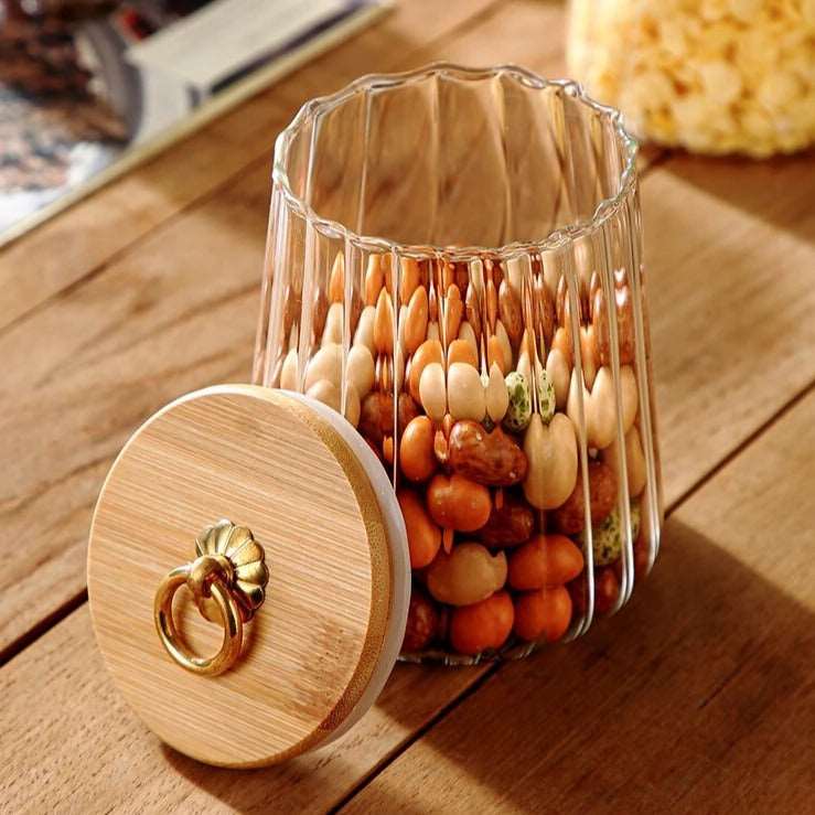 Bocal hermétique en verre avec couvercle en bois pour garder les aliments frais et secs disponible en deux styles - Hommfer