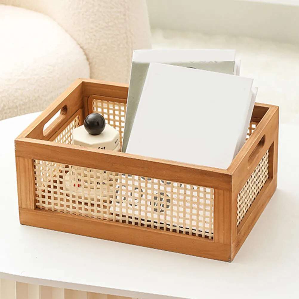 Boîte de rangement en rotin naturel et bois massif pour organiser votre espace, 2 tailles - Hommfer