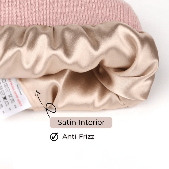 Bonnet en tricot avec doublure en satin anti-frisottis pour cheveux hydratés et sans casse - Hommfer