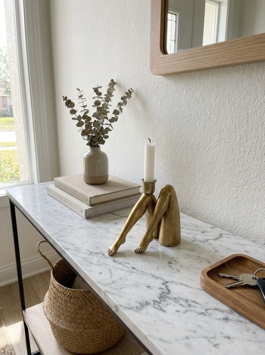 Bougeoir sculptural Kickra avec base dorée pour table de salle à manger et salon - Hommfer