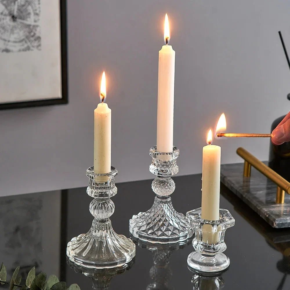 Bougeoirs en verre au design nordique minimaliste pour bougies cylindriques, disponibles en 4 styles - Hommfer