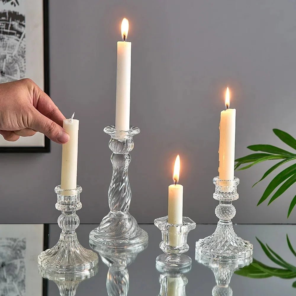 Bougeoirs en verre au design nordique minimaliste pour bougies cylindriques, disponibles en 4 styles - Hommfer