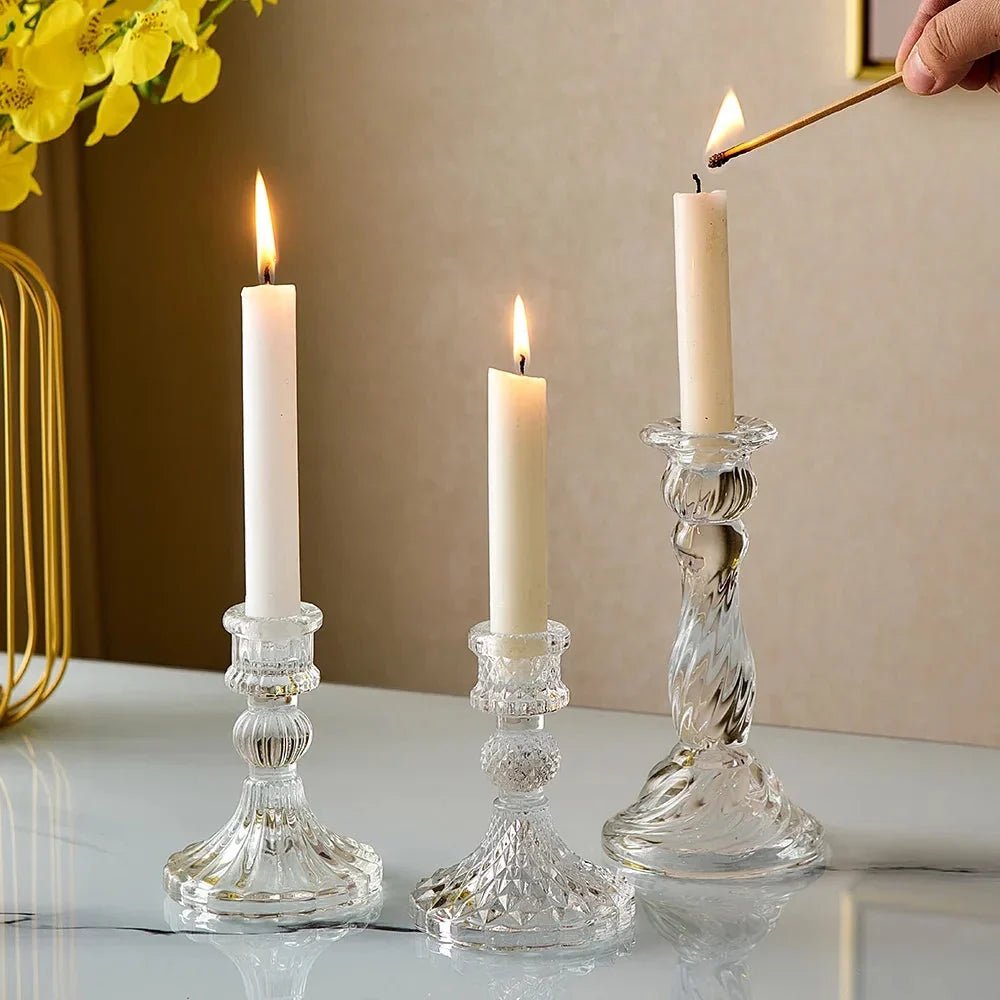 Bougeoirs en verre au design nordique minimaliste pour bougies cylindriques, disponibles en 4 styles - Hommfer