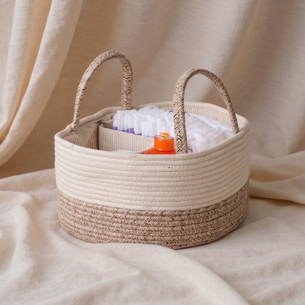 Caddy à couches en coton avec poignées longues et séparateur amovible, 38 x 25 x 17 cm - Hommfer