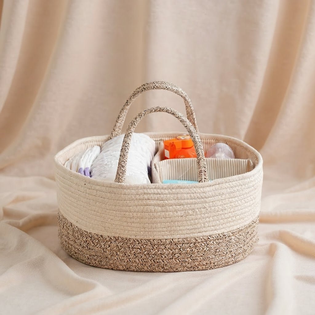 Caddy à couches en coton avec poignées longues et séparateur amovible, 38 x 25 x 17 cm - Hommfer