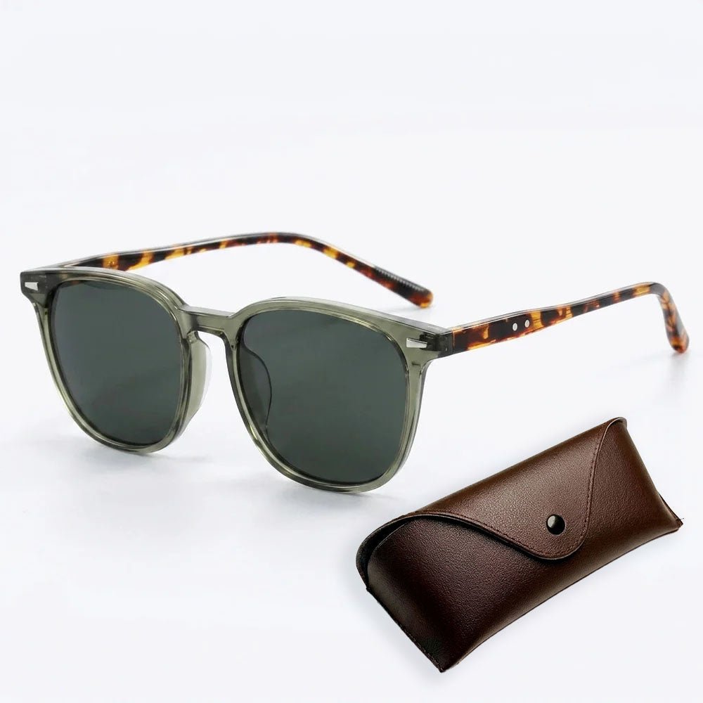 Calder Lightweight Unisex Sunglasses with UV-Protective Mirrored Lenses in Translucent Olive with Tortoise Arms - Hommfer