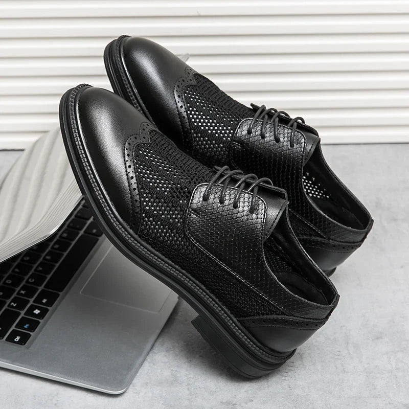 Calder Richelieus en cuir synthétique et maille respirante à bout pointu avec motif brogue et semelle coussinée - Hommfer