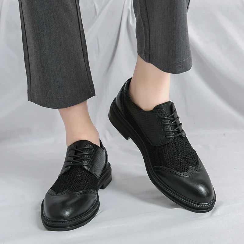 Calder Richelieus en cuir synthétique et maille respirante à bout pointu avec motif brogue et semelle coussinée - Hommfer