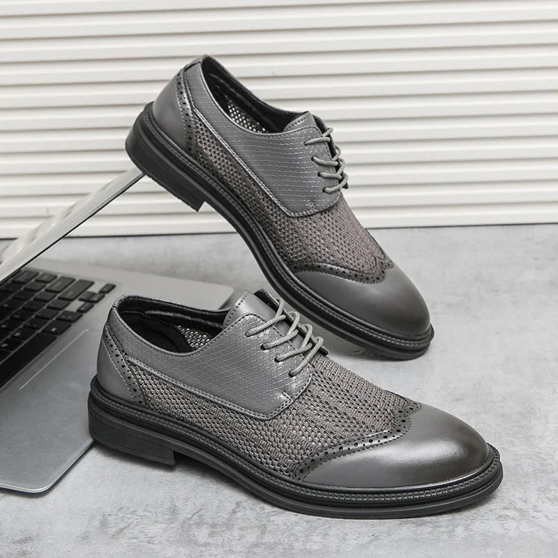 Calder Richelieus en cuir synthétique et maille respirante à bout pointu avec motif brogue et semelle coussinée - Hommfer