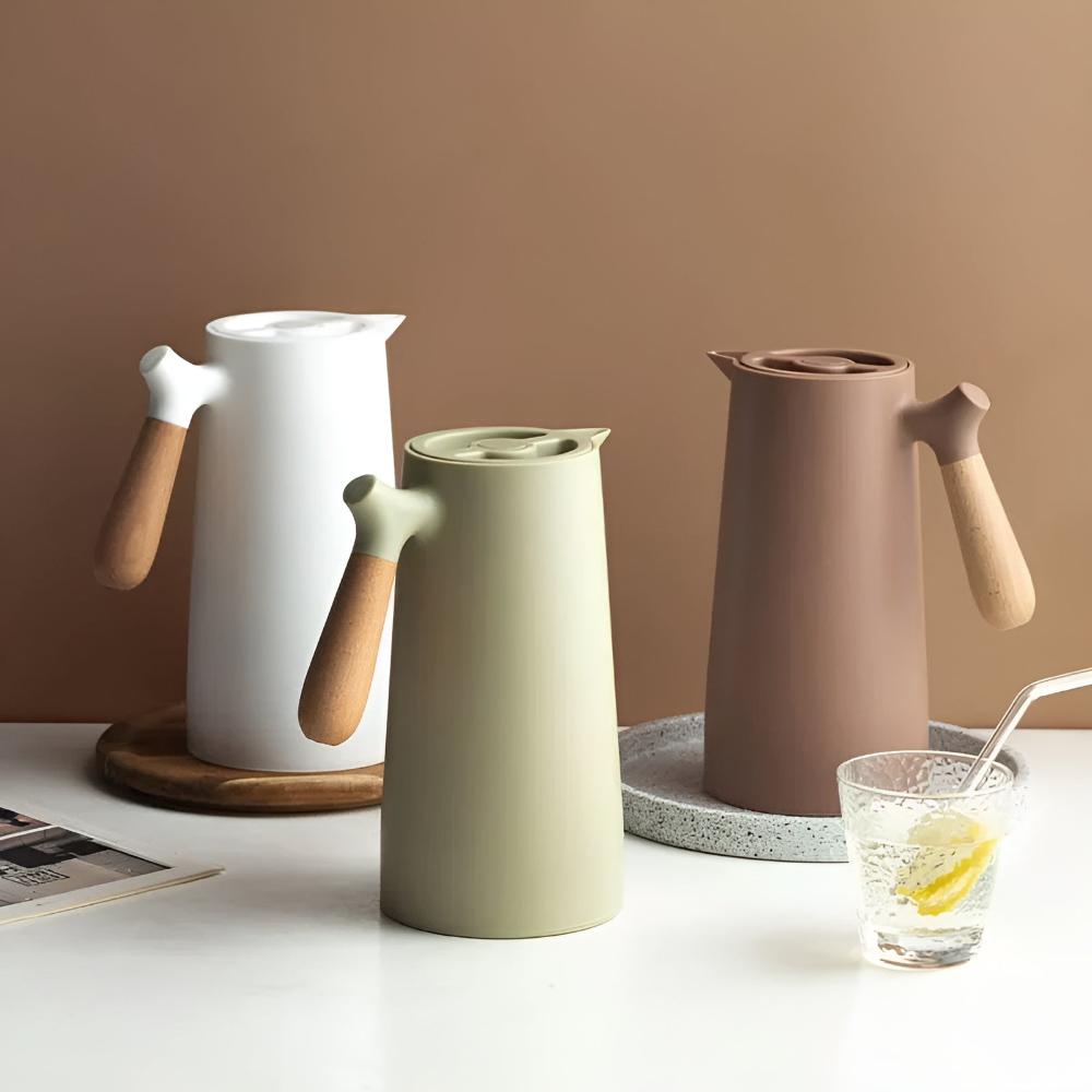 Carafe isotherme 1 L en acier inoxydable avec poignée en bois, étanche, garde chaud ou froid 12–24 h - Hommfer