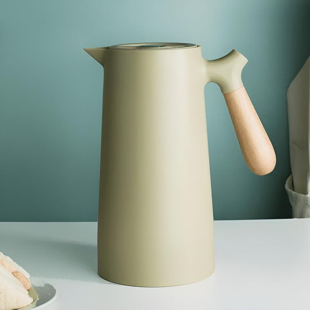 Carafe isotherme 1 L en acier inoxydable avec poignée en bois, étanche, garde chaud ou froid 12–24 h - Hommfer