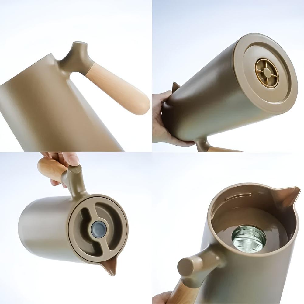 Carafe isotherme 1 L en acier inoxydable avec poignée en bois, étanche, garde chaud ou froid 12–24 h - Hommfer