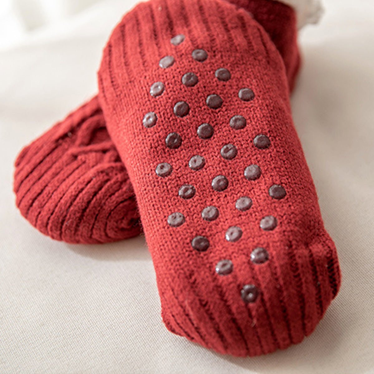 Chaussettes d’intérieur en polaire brossée à semelles antidérapantes, maille torsadée - Hommfer