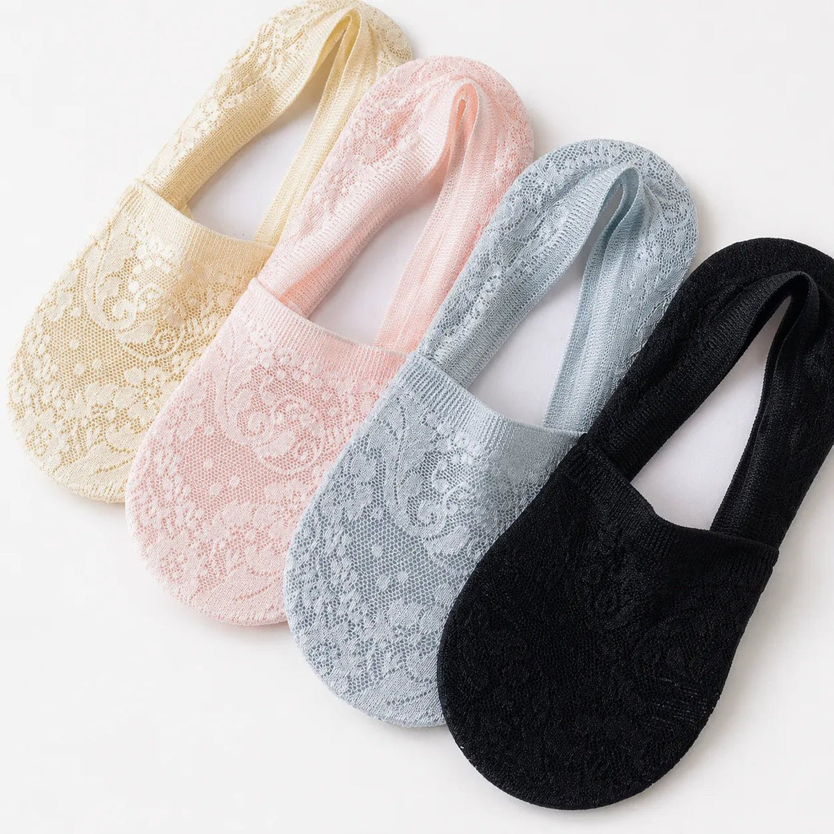 Chaussettes invisibles à dentelle florale avec semelle en coton respirant et talon antiglisse en silicone - Hommfer