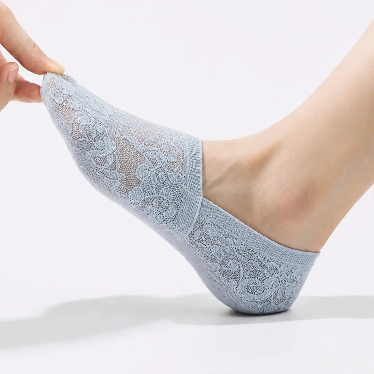Chaussettes invisibles à dentelle florale avec semelle en coton respirant et talon antiglisse en silicone - Hommfer
