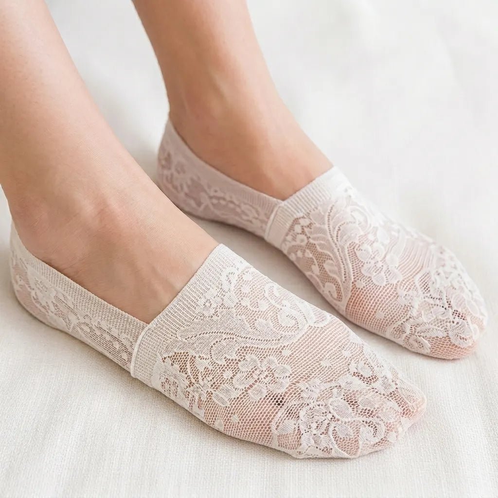 Chaussettes invisibles à dentelle florale avec semelle en coton respirant et talon antiglisse en silicone - Hommfer