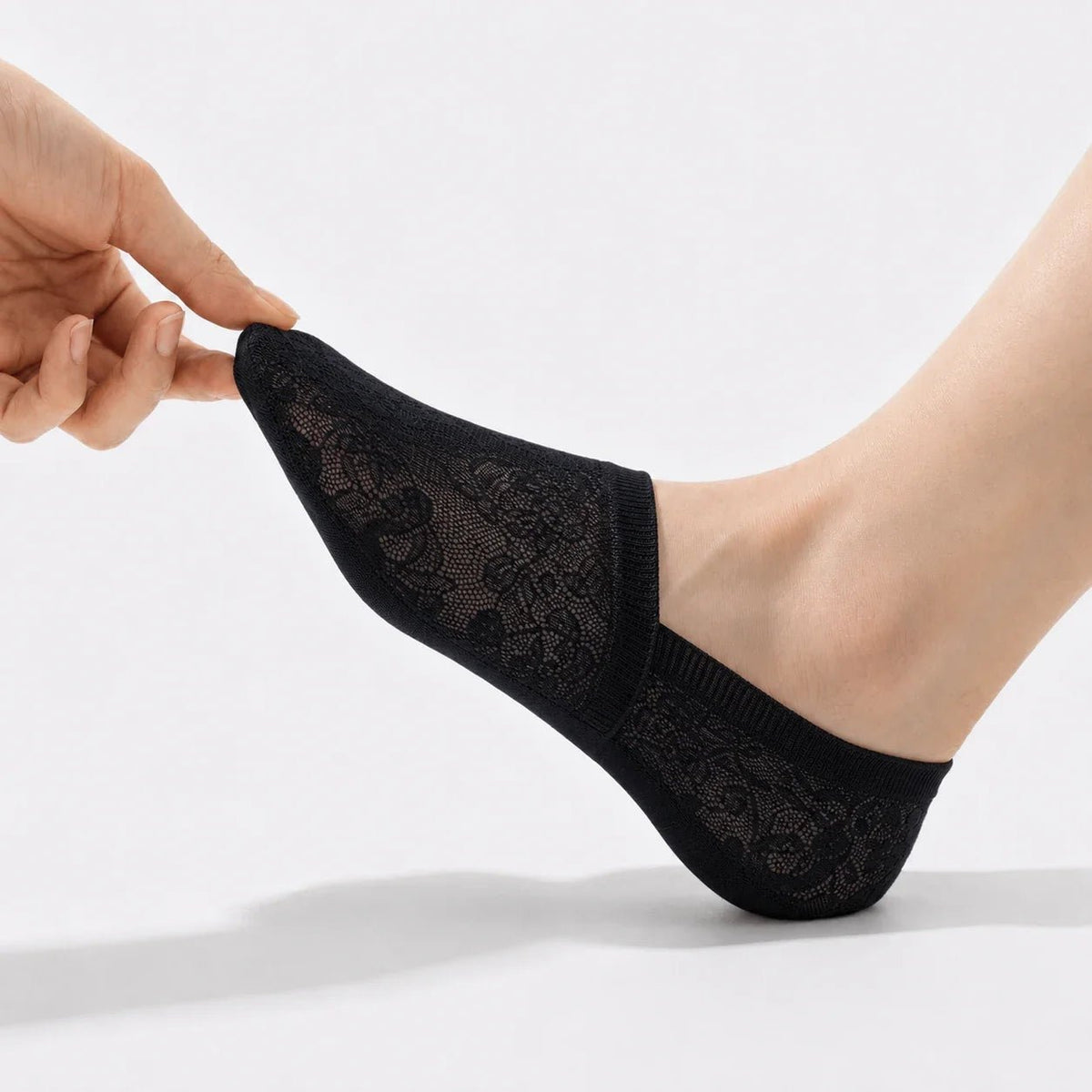 Chaussettes invisibles à dentelle florale avec semelle en coton respirant et talon antiglisse en silicone - Hommfer