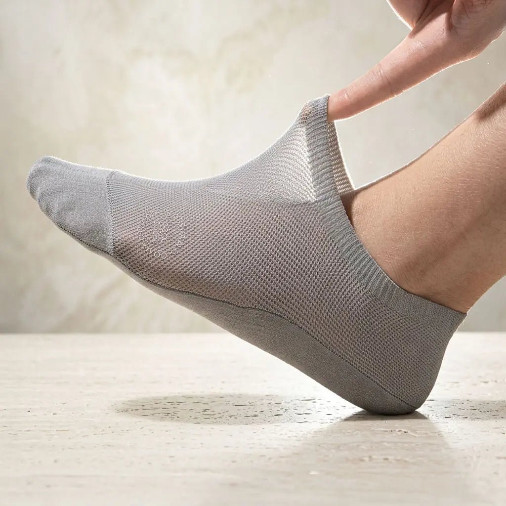 Chaussettes invisibles avec bandes en silicone au talon, semelle 100% coton, embout renforcé, lot de 6 - Hommfer